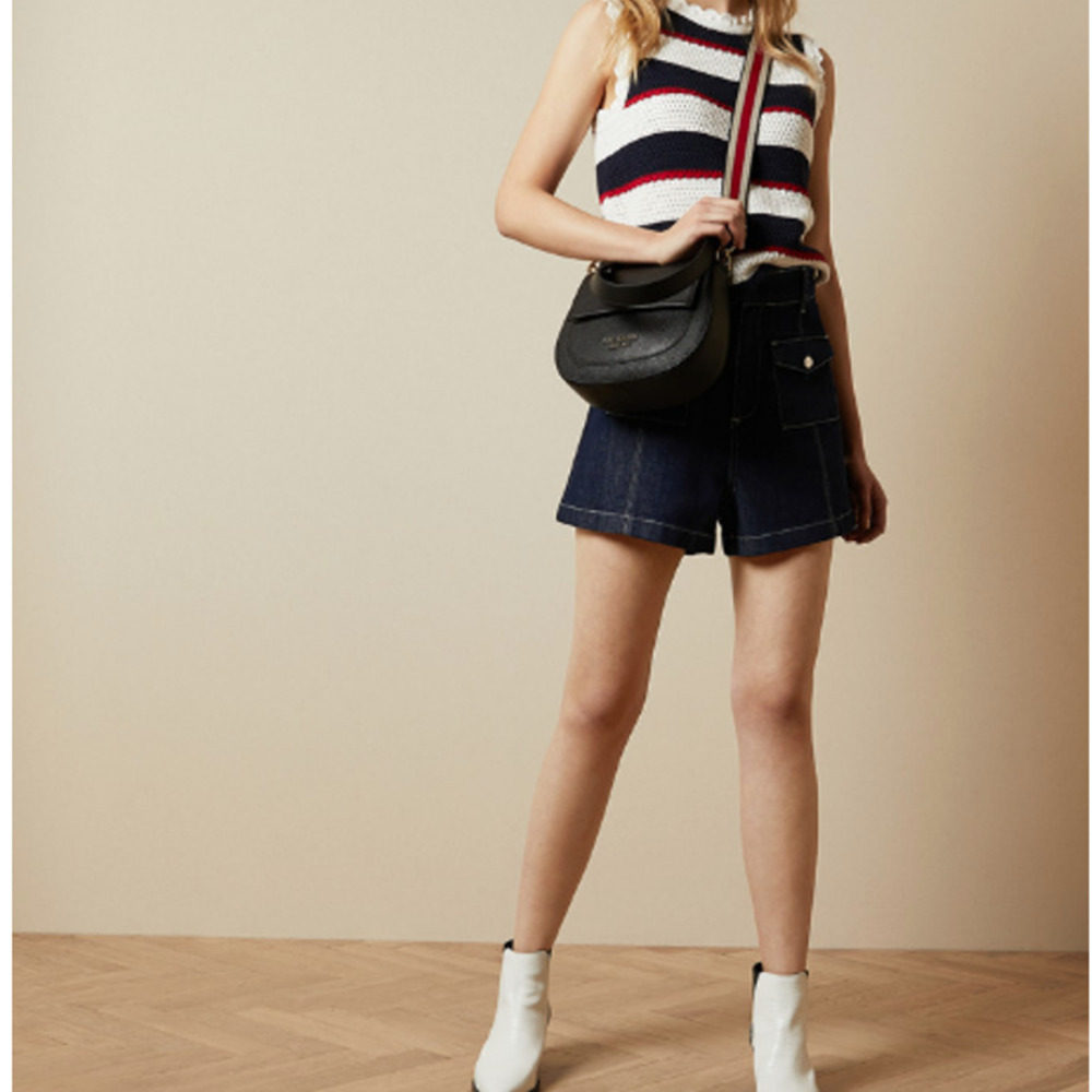 NWT Ted Baker Bonayy Crochet Striped Sleeveless Top, Natural Ivory/Red/Navy, Med